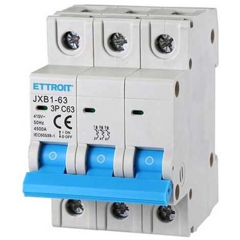ETTROIT JX136360 Interruttore magnetotermico automatico 3P 63A 6kA 380V 3 Moduli DIN