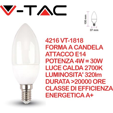 V-TAC VT-1818 Lampadina LED E14 4W Candela Bianco caldo - 2700K (1/5)