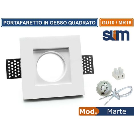 PORTAFARETTO QUADRATO SLIM DA INCASSO IN GESSO VRNICIABILE PER LAMPADINE GU10 MR16