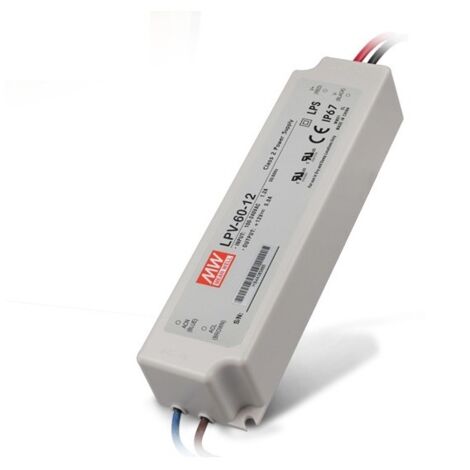 ALIMENTATORE DRIVER LED MEANWELL LPV-60-12 TENSIONE COSTANTE DC12V 5A 60W SINGOLA USCITA IP67