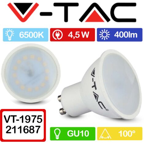 V-TAC VT-1975 Faretto LED GU10 4,5W 100° Copertura Satinata Bianco freddo - 6500K