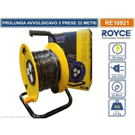 Avvolgicavo prolunga elettrica 230V (16A) 15m 4 prese bipasso