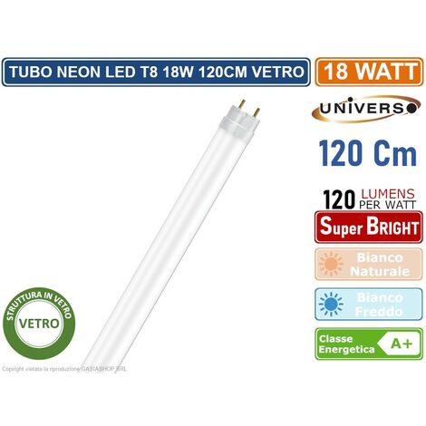 TUBO LED SMD IN VETRO T8 G13 18W LAMPADINA 120CM 2150 LUMEN 330° 4000K - 6500K - Colore Luce: Bianco Freddo