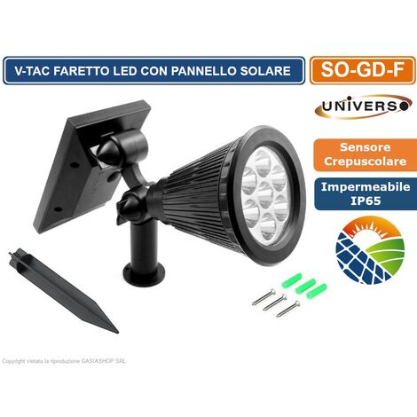 FARETTO LAMPADA LED CON PICCHETTO DA GIARDINO 7W IP65 CON PANNELLO SOLARE E SENSORE CREPUSCOLARE
