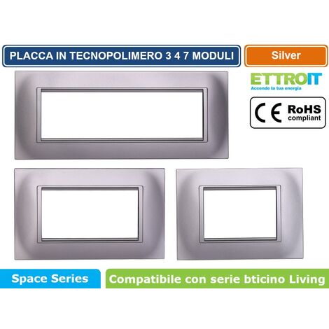 Placca Plastica Quadrata Serie Space 7P Colore Silver Compatibile Con Bticino Living Light (1/4)