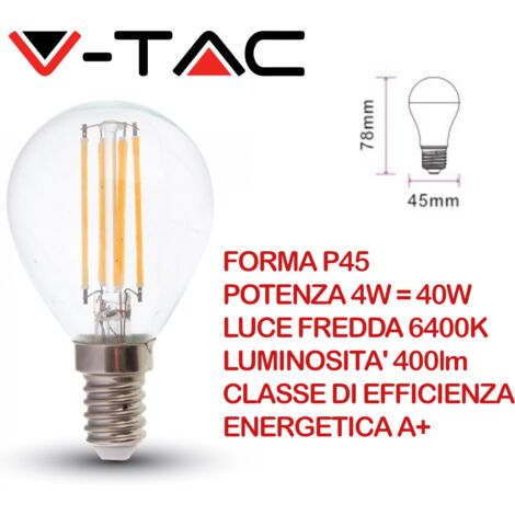 V-TAC VT-1996 LAMPADINA LED E14 4W MINIGLOBO FILAMENTO P45 - SKU 4300 / 4425 / 4426 - Colore Luce: Bianco Freddo (1/5)