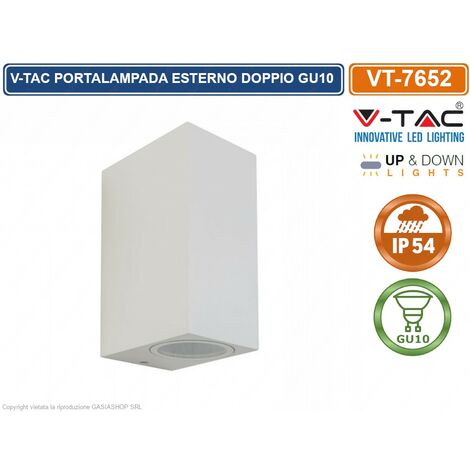 V-TAC VT-7652 Portalampada wall light quadrato alluminio bianco 2xGU10 – SKU 7541