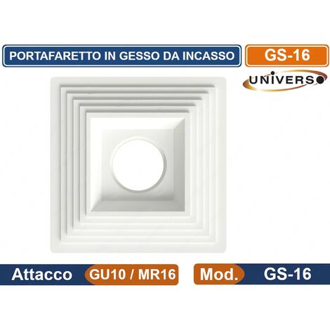 PORTAFARETTO QUADRATO DA INCASSO IN GESSO CON ALETTE A MOLLA PER LAMPADINE GU10 MR16