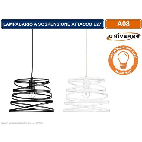 Lampadario moderno in metallo vortice traforato attacco E27 fasce intrecciate nero bianco  Bianco