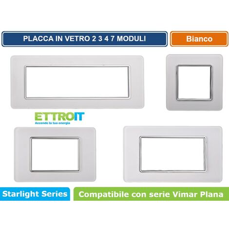 Placca compatibile Vimar Plana 7 moduli vetro colore bianco Ettroit EV84601