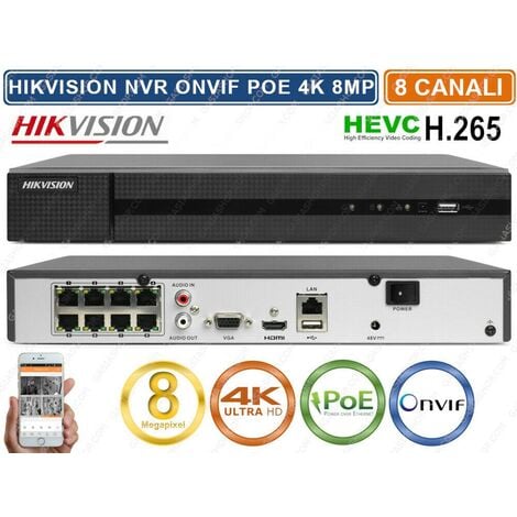 HIKVISION HWN-4108MH-8P NVR 4K HD 8CH 8MPX ONVIF POE 80MBPS