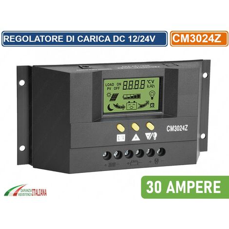 REGOLATORE DI CARICA PWM PER PANNELLI SOLARI 30A DC 12/24V AUTOSELEZIONE CON DISPLAY