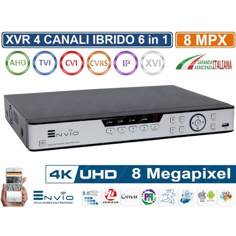 XVR DVR 6in1 AHD CVI TVI CVBS IP 4 CANALI UTC ULTRA HD 4K 8MP P2P CLOUD XMEYE HDMI WIFI READY (1/2)