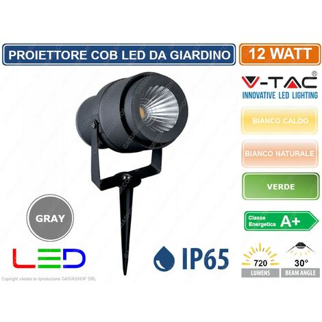 V-TAC VT-857 FARETTO LED COB DA GIARDINO 12W CON PICCHETTO COLORE GRIGIO - SKU 7550 / 7551 / 7552 - Colore Luce: Bianco Naturale