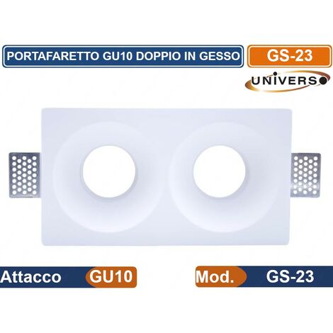 PORTAFARETTO DOPPIO RETTANGOLARE DA INCASSO IN GESSO VERNICIABILE PER LAMPADINE GU10 E GU5.3