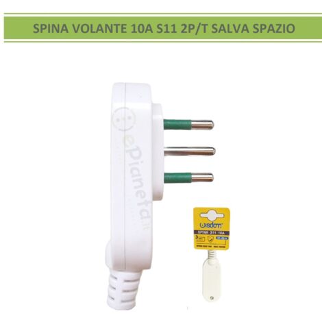 Spina elettrica volante 10A 2P/T S17 salva spazio presa grande uscita cavo assiale bianco 250V per prolunga (1/4)