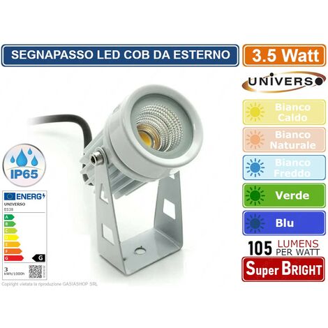 FARO PROIETTORE COB LED ORIENTABILE  DA GIARDINO BIANCO DA 3.5W IP65 LUCE BIANCO CALDO BIANCO NATURALE BIANCO FREDDO VERDE BLU - Colore Luce: Blu