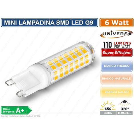UNIVERSO MINI LAMPADINA CORN TUBOLARE LED SMD 2835 G9 6W WATT 680 LUMEN LUCE CALDA NATURALE FREDDA - Colore Luce: Bianco Freddo