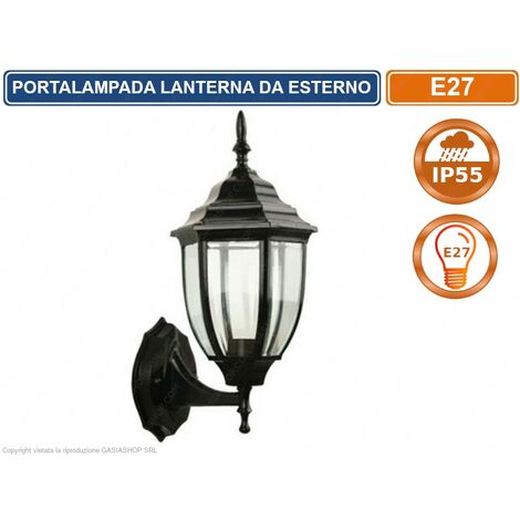 LAMPADA LANTERNA FARETTO DA MURO APPLIQUE DA GIARDINO E27 DA ESTERNO IP55 NERO