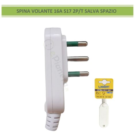 Spina elettrica volante 16A 2P/T S17 salva spazio presa attacco grande uscita cavo assiale bianco 250V per prolunga (1/4)
