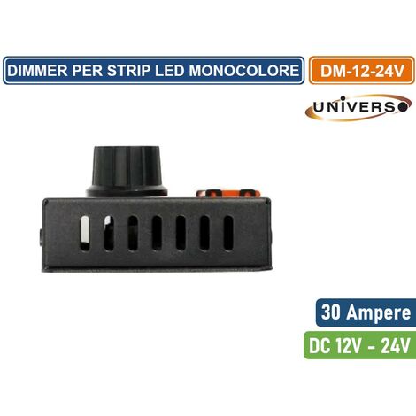 DIMMER LIGHT-CONTROLLER ALIMENTAZIONE STRISCIA LED MONOCOLORE 12-24V CON REGOLATORE DI LUMINOSITA