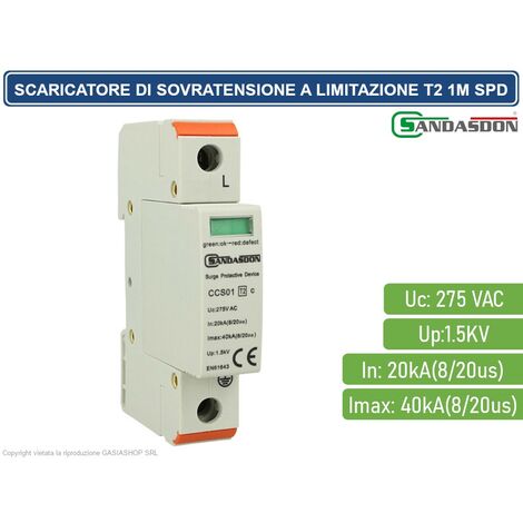 SCARICATORE LIMITATORE DI SOVRATENSIONE TIPO T2 1M SPD A LIMITAZIONE PER BARRA DIN (1/4)