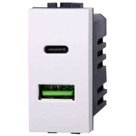 Modulo doppia presa USB 2.0 tipo A e USB 3.1 tipo C, 5Vdc 3,1A, serie Space, bianco, compatibile con serie BTicino Living - Ettroit LB3002
