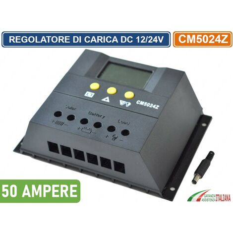 REGOLATORE DI CARICA PWM PER PANNELLI SOLARI 50A DC 12/24V AUTOSELEZIONE CON DISPLAY