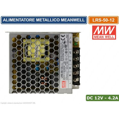 ALIMENTATORE SWITCHING METALLICO MEANWELL LRS-50-12 DC12V 4.2A 50W SINGOLA  USCITA