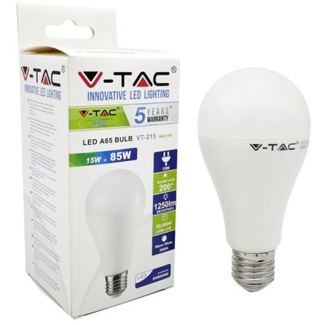 V-tac 160 lampadina led bulbo sfera E27 15W 1250lm 4000K luce bianco naturale A65 1250lm by Samsung