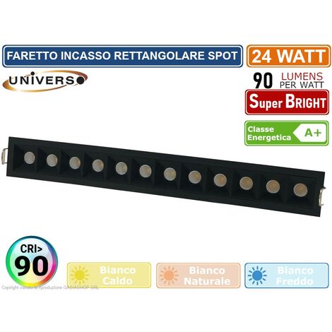 FARETTO INCASSO RETTANGOLARE SPOT COB LED 24W DA INCASSO CRI 90 2200 LUMEN UGR19 - Colore Luce: Bianco Caldo (1/2)