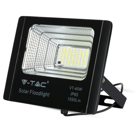V-TAC Faro LED con Telecomando, Pannello Solare 16W, LiFePO4, Timer, Cavo 5m Bianco Naturale Nero IP65