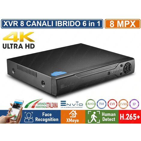 XVR DVR 6in1 AHD CVI TVI CVBS XVI IP 8CH CANALI 8 MP CLOUD P2P UTC FACE RECOGNITION HUMAN DETECT - Capacità Hard Disk: Nessun Hard Disk (1/4)