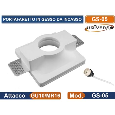 Pianeta Led Portafaretto Quadrato Da Incasso In Resina Di Gesso Mod. 2001 - Bianco 10x10x3 Cm, Per Faretti GU10 E GU5.3 - 2