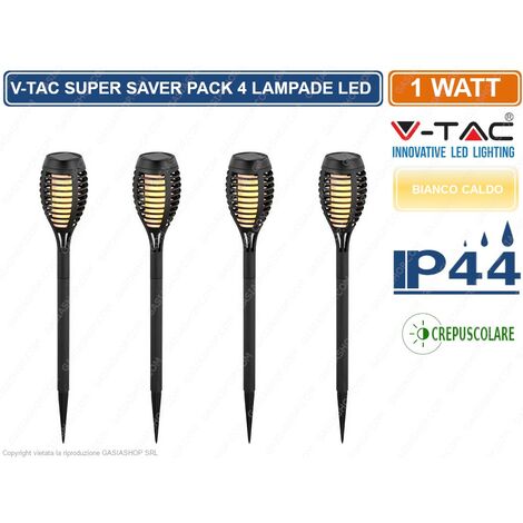 V-TAC VT-724 SUPER SAVER PACK CONFEZIONE 4 LAMPADE LED 1W DA GIARDINO IP44 RICARICABILI CON PANNELLO SOLARE - SKU 8689