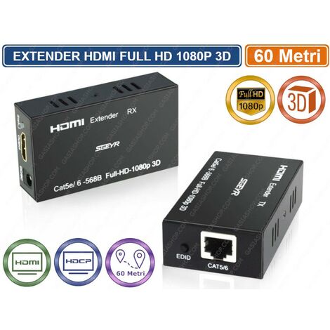 EXTENDER HDMI FULL HD 1080P 3D HDCP SU CAVO LAN RJ45 60 METRI