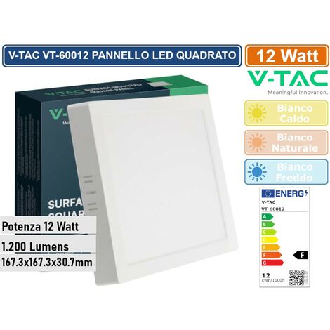 V-TAC VT-60012 PANNELLO LED QUADRATO 12W SMD DA PARETE CON DRIVER - SKU 10495 / 10496 /10497 - Colore Luce: Bianco Naturale