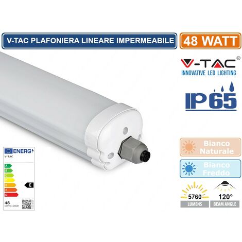 V-TAC VT-1574 TUBO LED PLAFONIERA 48W LAMPADINA 150CM IMPERMEABILE - SKU 216287 / 216286 - Colore Luce: Bianco Naturale
