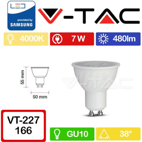 V-TAC PRO VT-277 Faretto LED GU10  con Chip Samsung 7W 38° Bianco naturale - 4000K