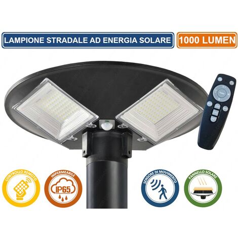 LAMPIONE LED SMD CIRCOLARE CON PANNELLO SOLARE E SENSORE DI MOVIMENTO DA ESTERNO IP65 1000 LUMEN EQUIVALENZA 100W