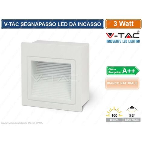 V-TAC VT-1143 FARETTO SEGNAPASSO LED DA INCASSO QUADRATO 3W COLORE BIANCO - SKU 1284