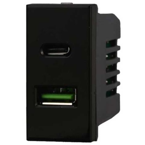 Presa Caricatore doppia USB 2IN1 Type-A + Type-C compatibile Bticino Axolute 5Vdc 3.1A colore nero Ettroit AN3002
