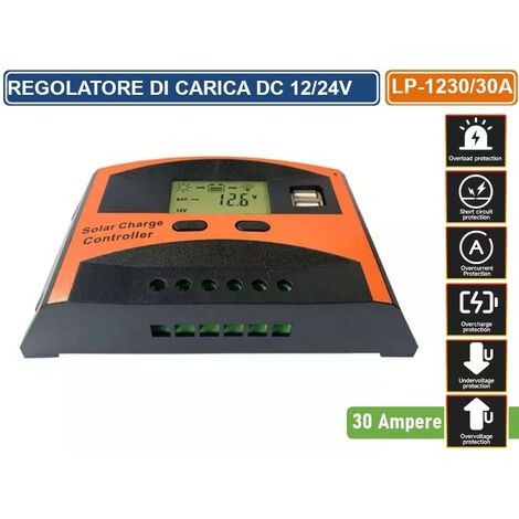 Regolatore Di Carica Solare PWM CM3024Z - 12V/24V 30A, Display LCD, Per Pannelli Solari