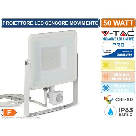 V-TAC PRO VT-50-S FARETTO LED 50W ULTRA SOTTILE SLIM CHIP SAMSUNG CON SENSORE COLORE BIANCO - SKU 466 / 467 / 468 - Colore Luce: Bianco Naturale