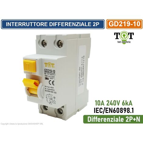 Interruttore Magnetotermico Differenziale 1P+N C10 0.03A 240V 6kA Due Moduli
