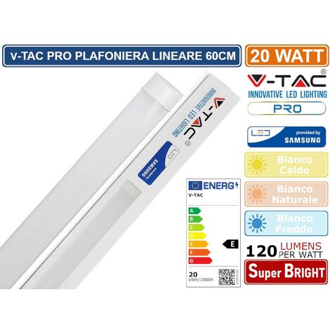 V-TAC PRO VT-8-20 TUBO LED PRISMATICO PLAFONIERA 20W CHIP SAMSUNG LAMPADINA 60CM - SKU 20347 / 20348 / 20349 - Colore Luce: Bianco Caldo