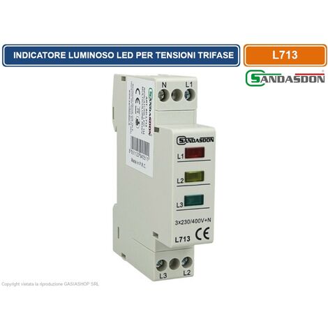 SANDASDON INDICATORE LUMINOSO LED SU GUIDA DIN 1 MODULO PER TENSIONE TRIFASE SPIA DI SEGNALAZIONE