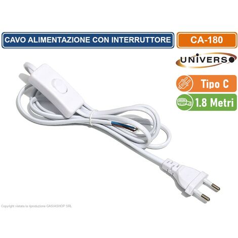 CAVO DI ALIMENTAZIONE 1.8 METRI CON INTERRUTTORE E SPINA EUROPEA TIPO C COLORE BIANCO (1/4)