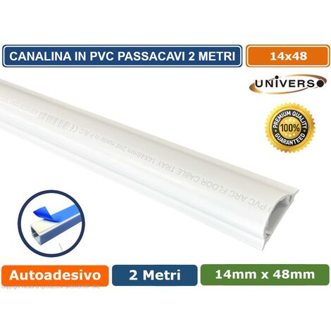 CANALINA PASSACAVI CON BIADESIVO IN PVC DI COLORE BIANCO LUNGHEZZA 2 METRI 14X48MM