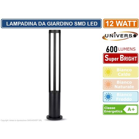 LAMPADA LED DA GIARDINO CON FISSAGGIO A TERRA 12W COLORE NERO 600 LUMEN DA ESTERNO IP65 60CM - Colore Luce: Bianco Naturale
